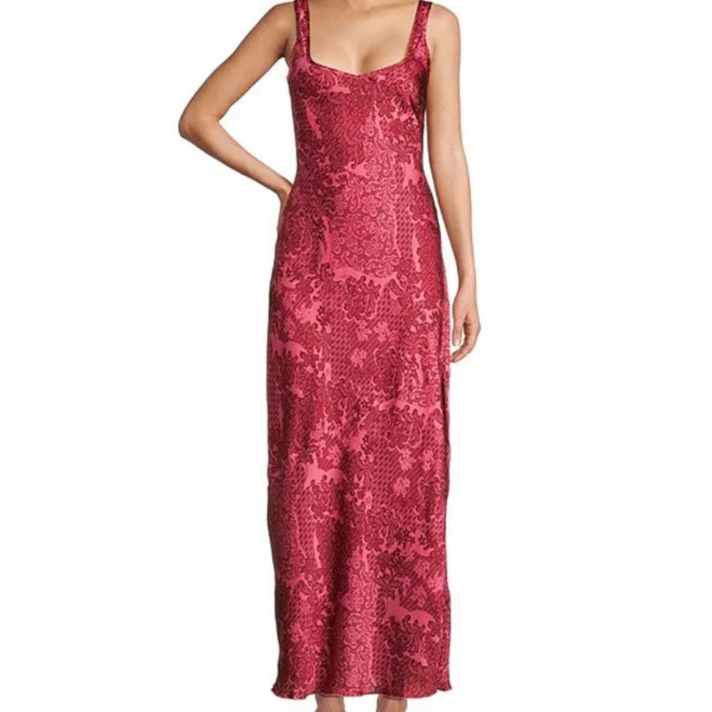 Free People XL satin red lace print maxi dress
